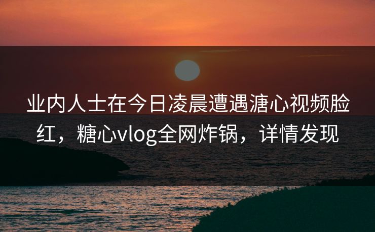 业内人士在今日凌晨遭遇溏心视频脸红，糖心vlog全网炸锅，详情发现