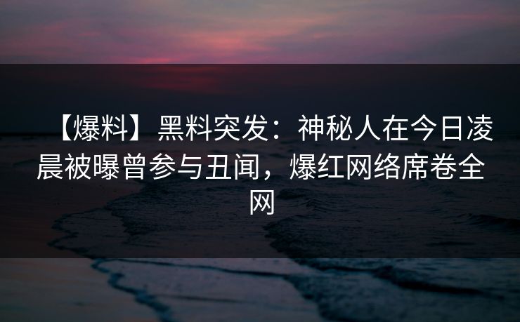 【爆料】黑料突发：神秘人在今日凌晨被曝曾参与丑闻，爆红网络席卷全网